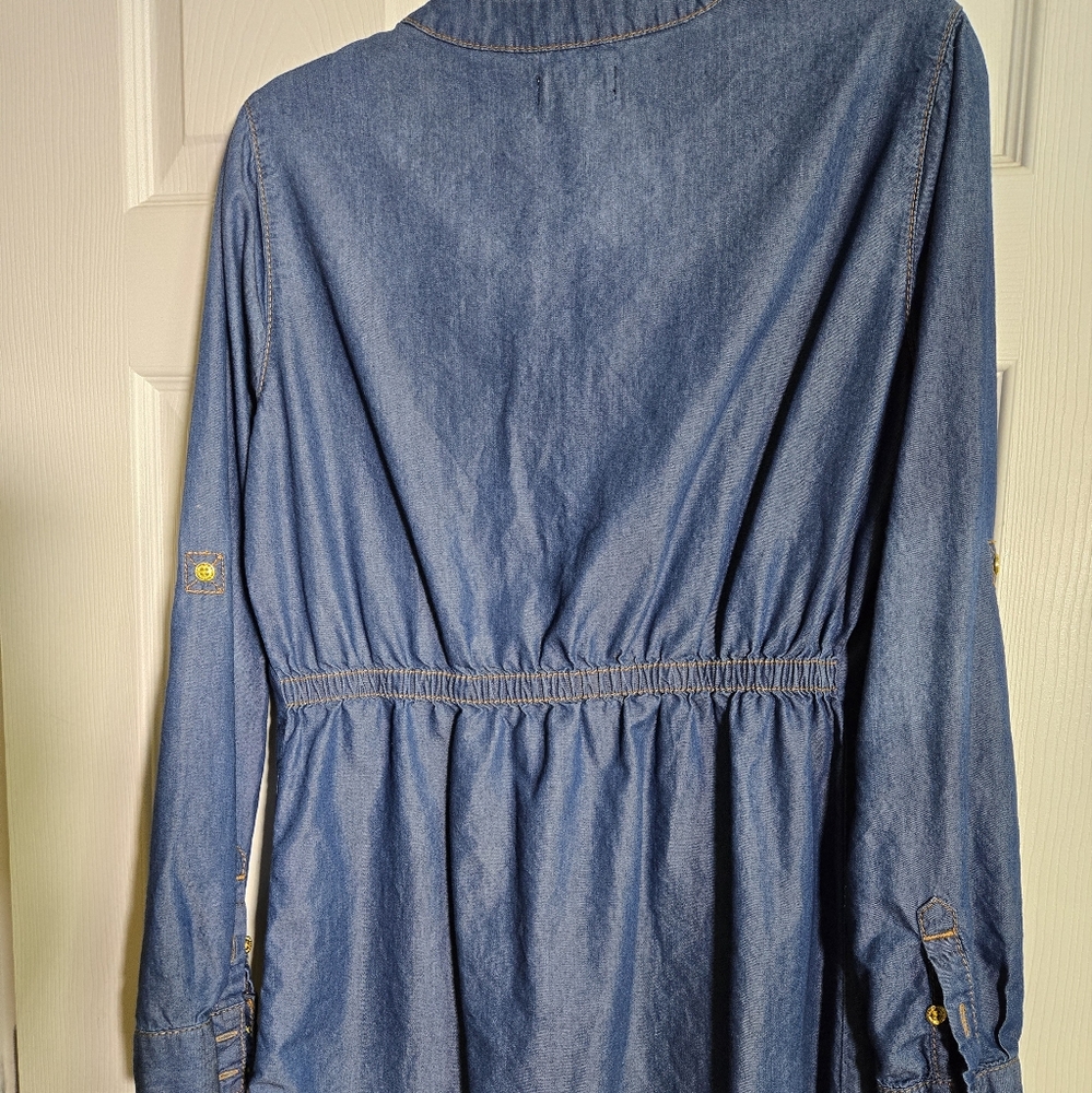 True Religion Lace up Denim Chambray Dress in Fossil Silk Color size Small EUC - Picture 3 of 13